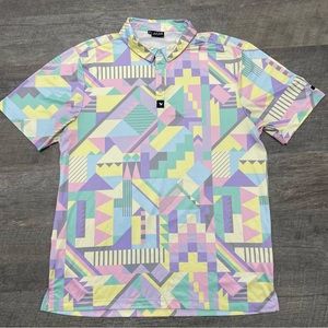 Bad Birdie Shirt Men Size XL Pastel Geometric Golf Colorblock Short Sleeve